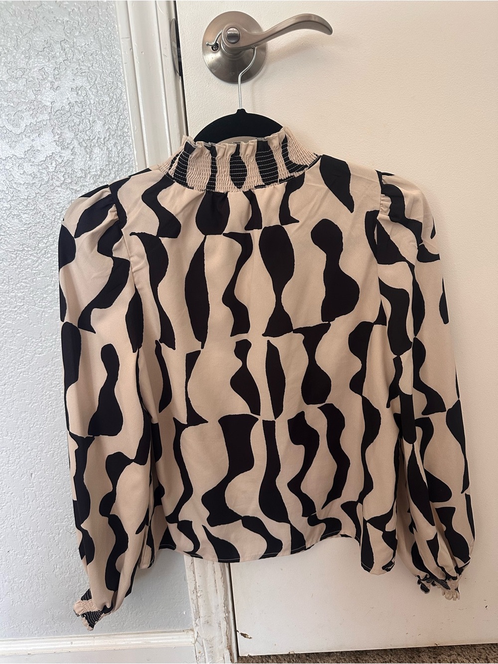 SHEIN Black & Cream Abstract High-Neck Blouse
